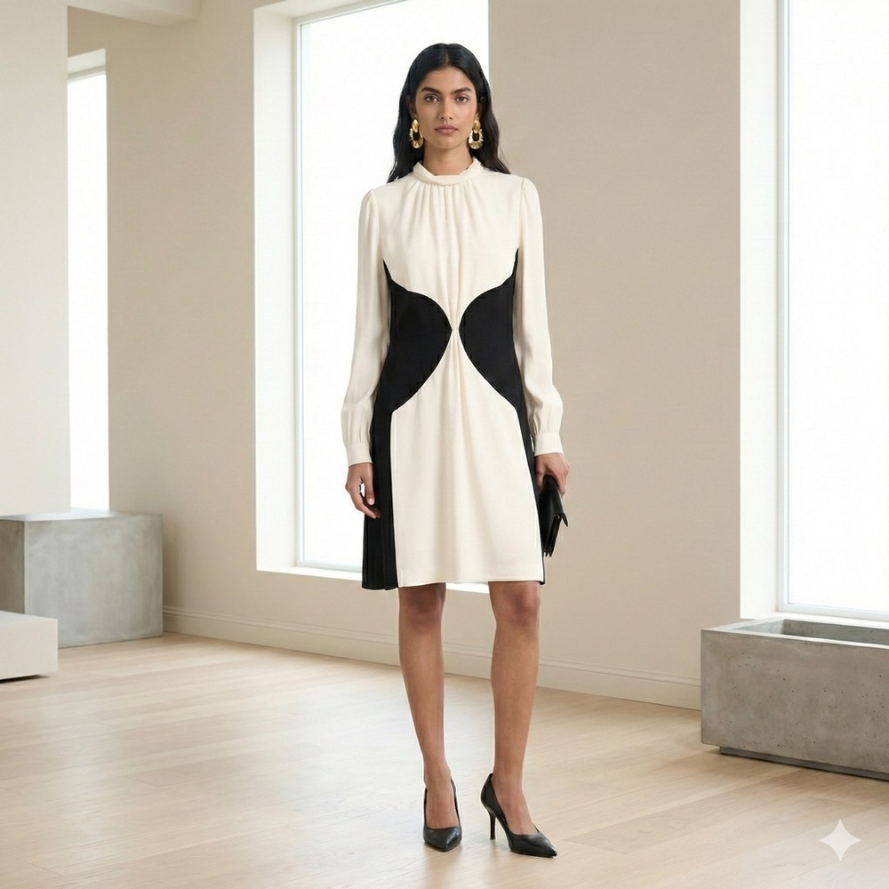 Giambattista Valli Runway Black & White Colorblock Shift Dress - US 4 / IT 40